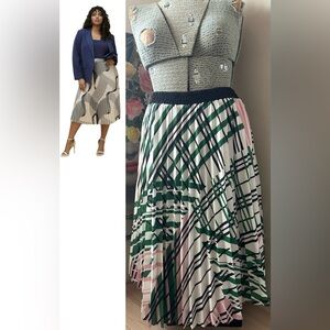 ELOQUII ABSTRACT PRINT PLEATED MIDI SKIRT 22/24 FULLY LINED, ELASTICATED WAIST